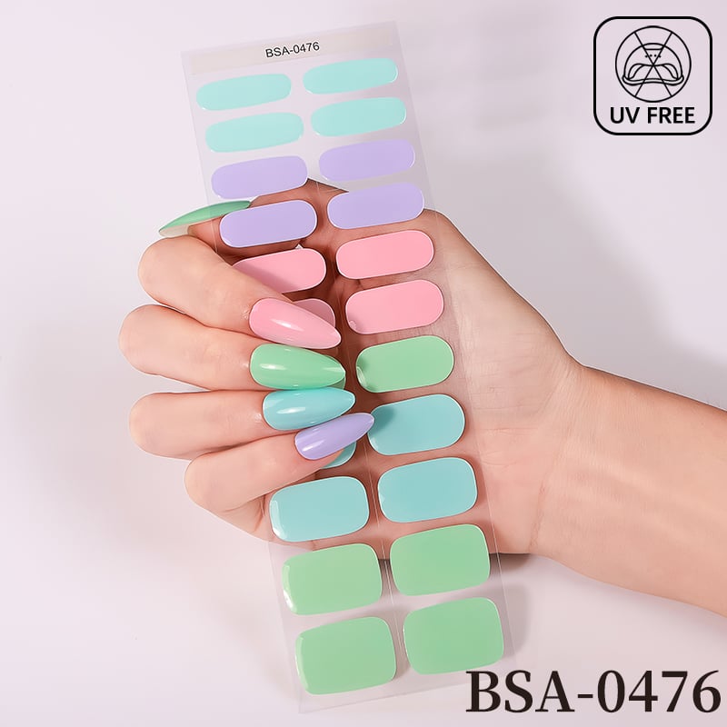 DIY No Light Gel Nail Strips 22Pcs, Fast & Easy Apply Waterproof Long-Lasting Nail Art Set