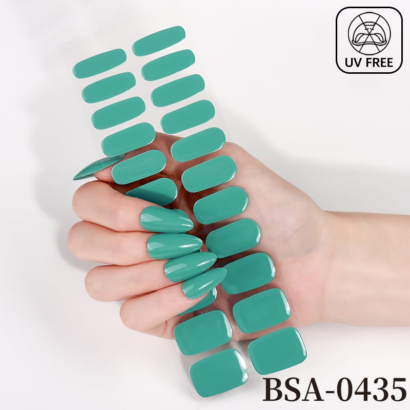 22Pcs Gel Nail Strips No UV Light, Waterproof Full Cover Nail Polish Stickers Easy Home Mani