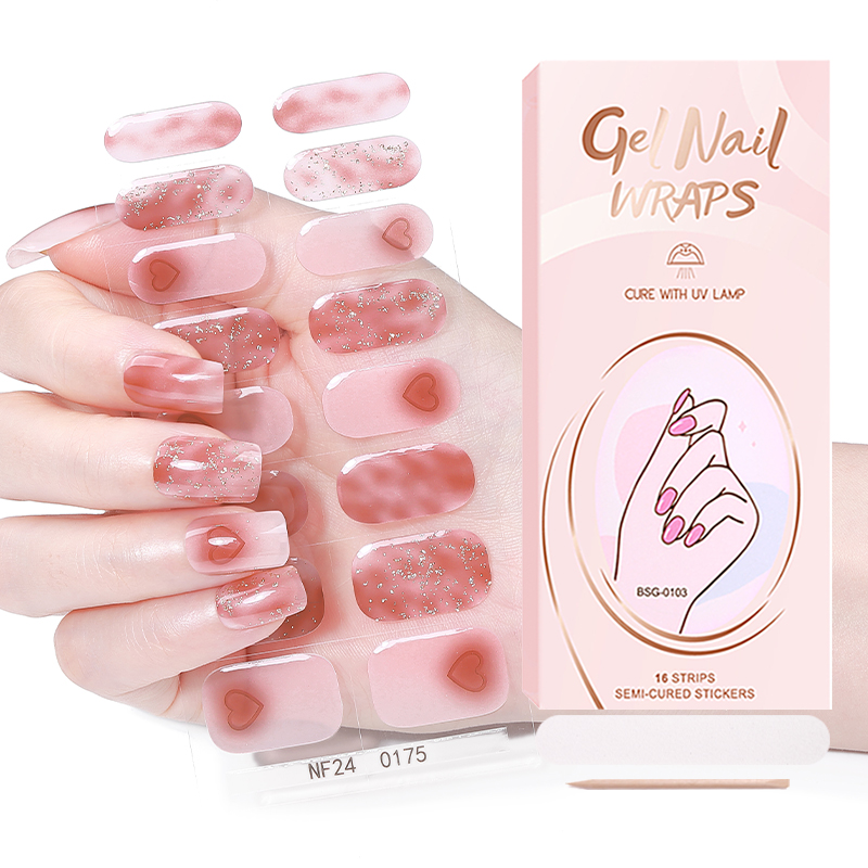 Korean 3d Semicured Nail Wrap Custom Logo Uv Cured Lamp Semi-cured Gel Nail Sticker for Gel Application on Art Nail