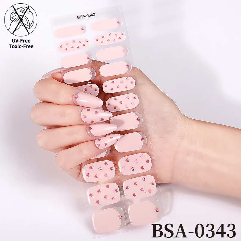 Non Toxic Free UV Semi Cured Gel Nail Art Sticker Sheet 22 Strips No Bake Gel Nail Strips