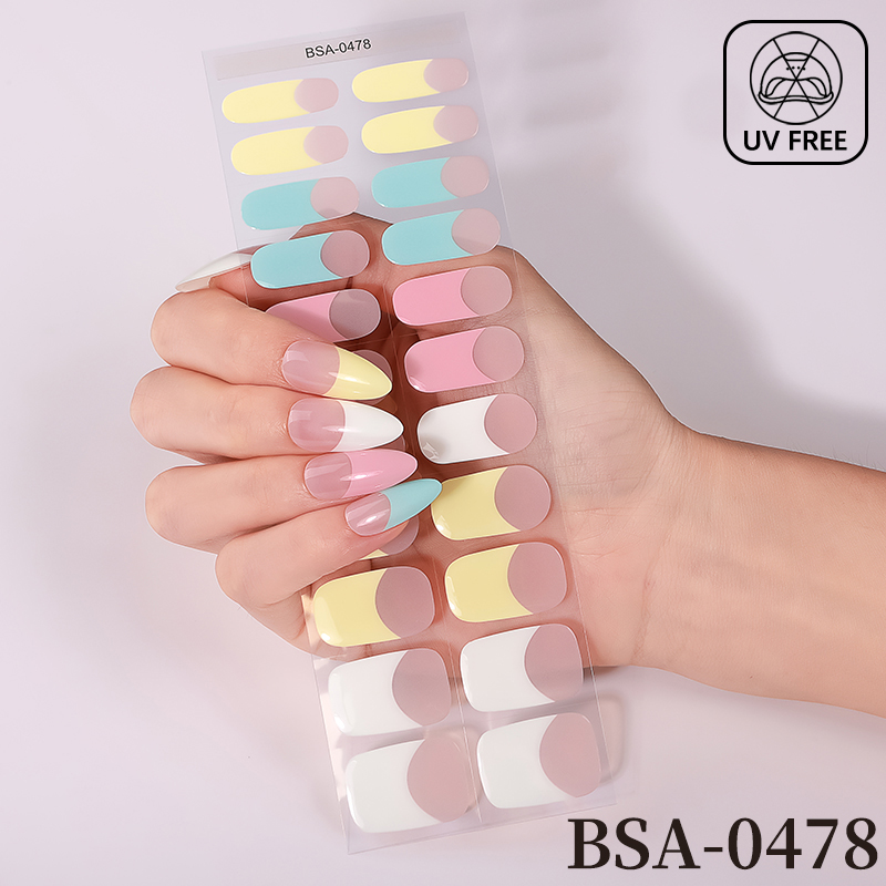 22Pcs No Cure Gel Nail Stickers Glossy French Tips, Easy DIY Manicure for Beginners