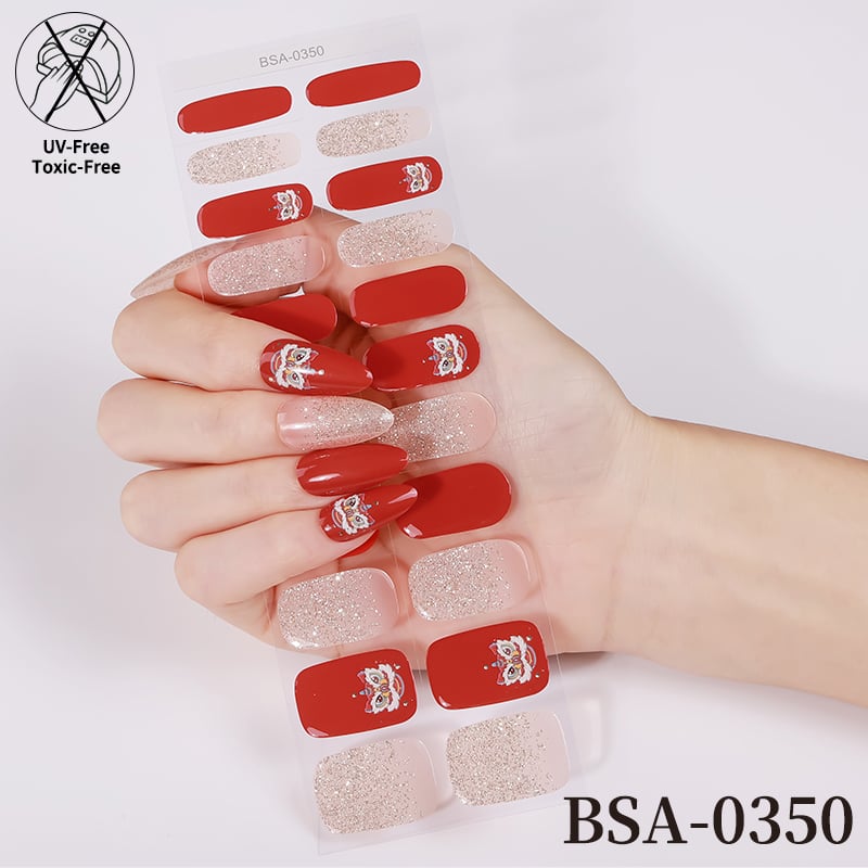 Waterproof No Cure Gel Nail Stickers 22Pcs, Full Cover Glossy Manicure No Lamp Needed