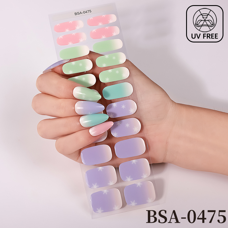 No UV Gel Nail Stickers 22Pcs, Premium Semi-Cured Strips Waterproof Full Cover Nails