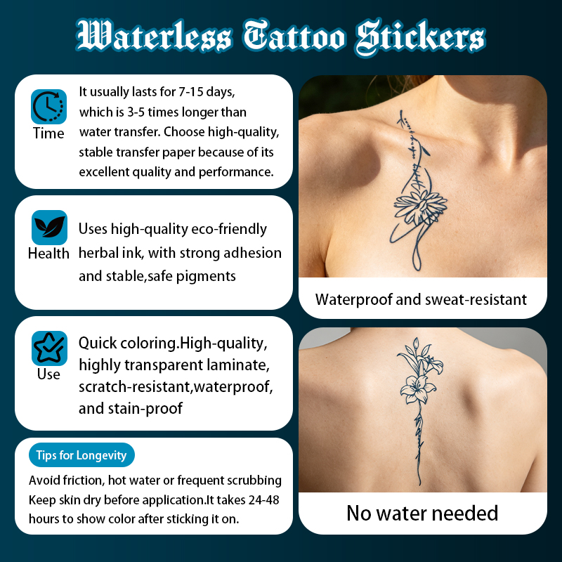 Nuevo lanzamiento: Pegatinas para tatuajes semipermanentes sin agua: sin agua, sin remojo, aspecto real de tinta