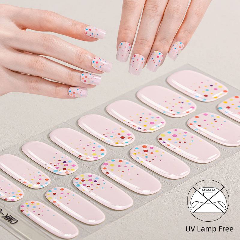Retailers Hot Sale China Wholesale Innocuity Polka Dot Style UV Free Easy Apply Gel Nail Strips Instant Nails Diy