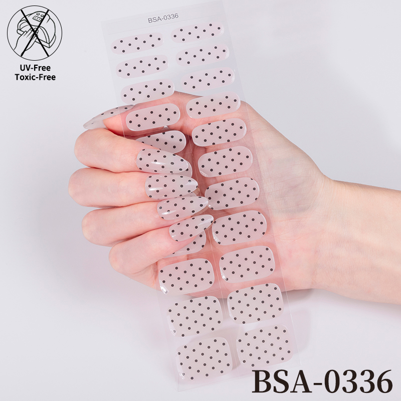 Salon Quality Glitter Design No Bake Cured Gel Nail Sticker Strips UV Free Imitation Drill Gel Nail Strip Stickers