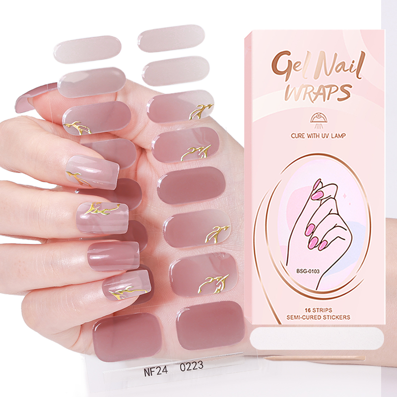 Top Selling Rouge Flower Gel Nail Strips High Quality HEMA Free Long-lasting Waterproof Sliver Foil Semi Cured Gel Nail Sticker