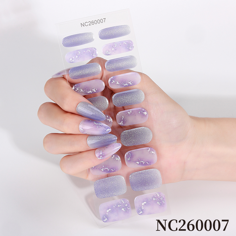 UV Light Cured Gel Nail Stickers French, Medium Length Full Cover Nail Wraps Bridal Set