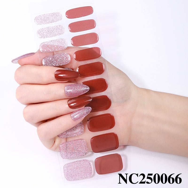 Rose Gold Glitter Gel Nail Stickers, Semi Cured Nail Wraps for Date Night