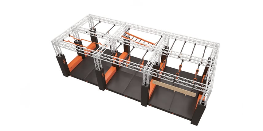 Indoor ninja warrior kids obstacle course with steel structure details