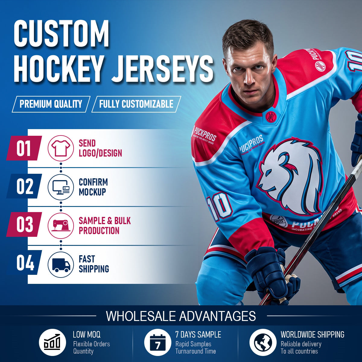 Full Sublimated Fan Jersey 160gsm 100% Polyester Custom Team Ice Hockey