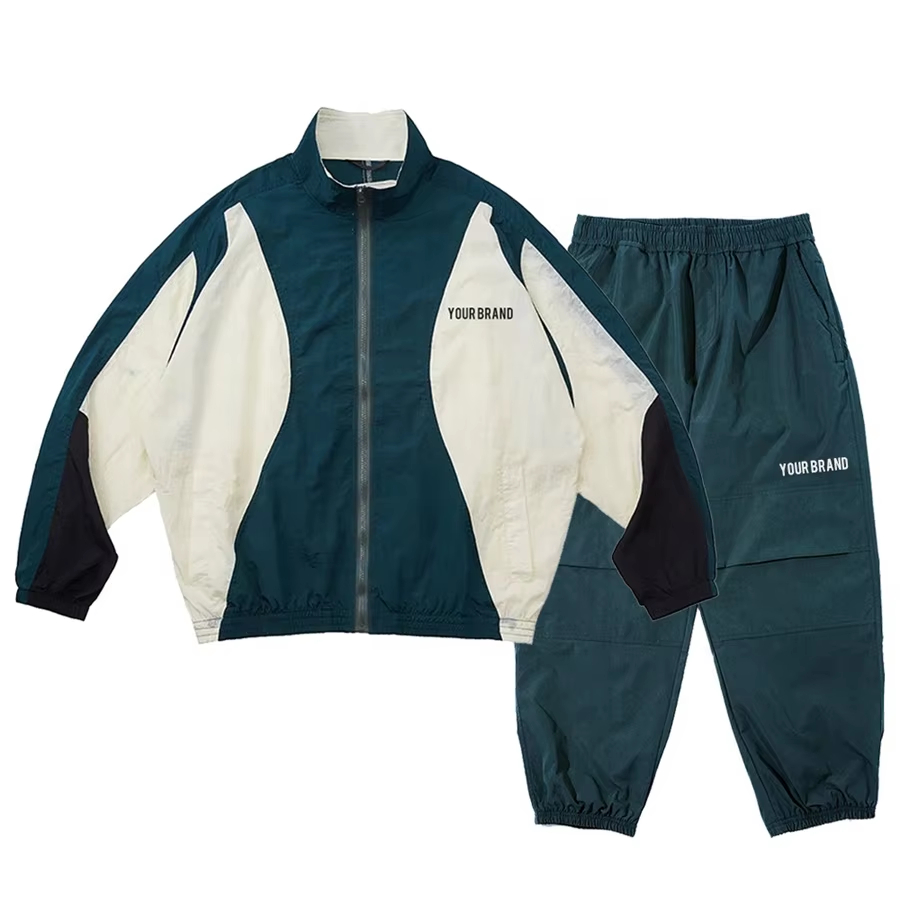 Pánský převelký volný sportovní oblek z nylonu, sportovní kalhoty, streetwear, prázdný vintage větrník, individuální dvoudílný oblek, pánské běžecké oblečení