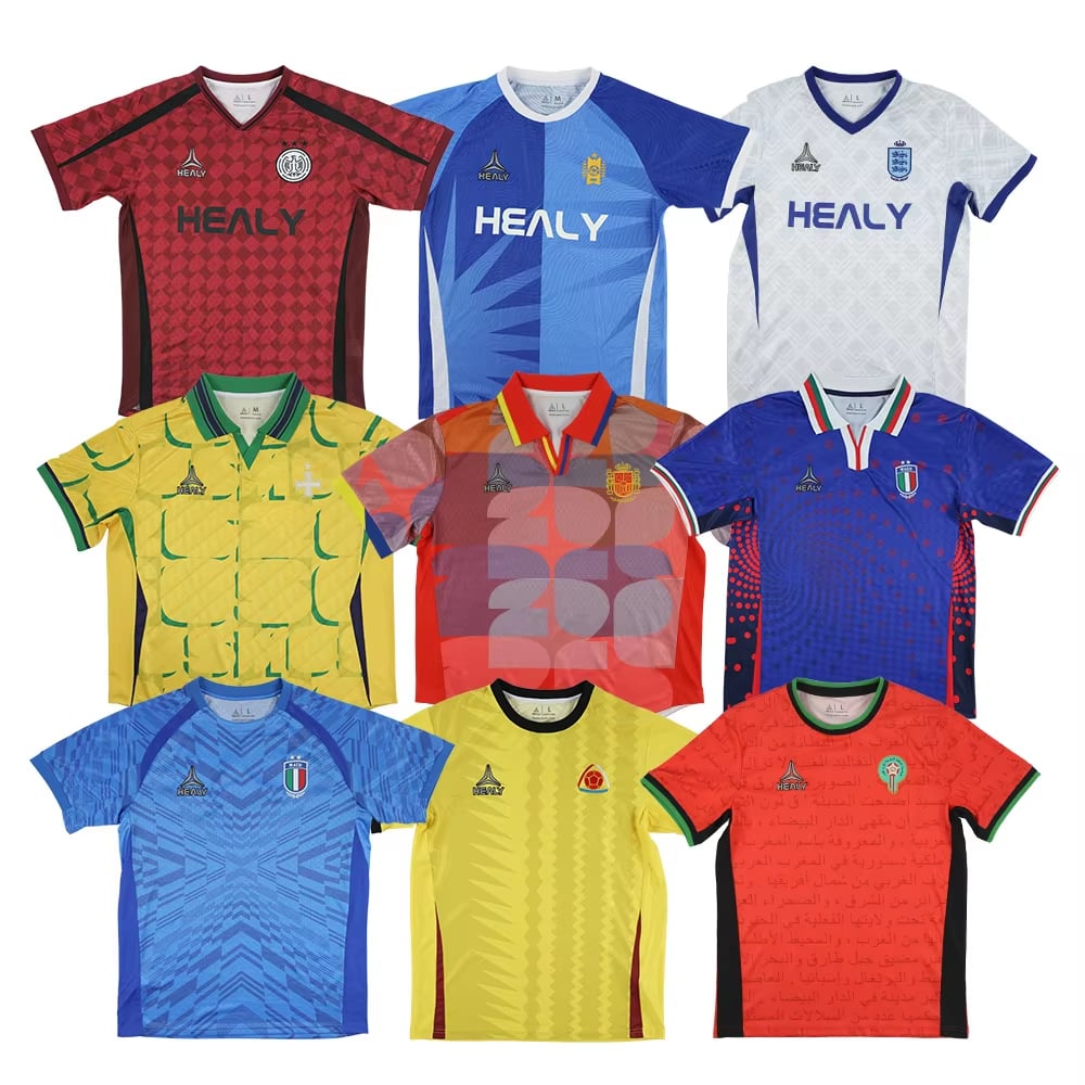 HEALY 2026 Retro přizpůsobitelné fotbalové tričko s polokošilem, potiskovaný vintage fotbalový dres, tričko pro muže, fotbalový unifrom