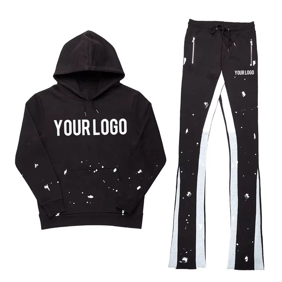 Individuální streetwear sportovní oblek, kvalitní široké trenýrkové kalhoty, prázdný unisex kapuciňák a vrstvené trenýrkové kalhoty pro muže