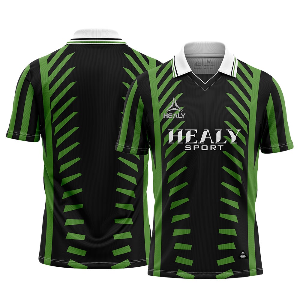 Healy Sport Kişilər Üçün Qara və Yaşıl Futbol Forması, 100% Poliester, Vintage Futbol Köynəyi, Fərdiləşdirilmiş Çap, Klassik Polo Köynək
