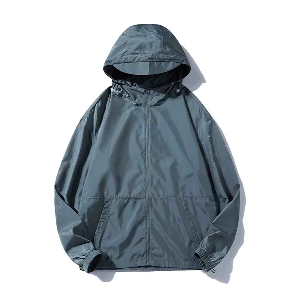 Polyesterová sportovní bunda s uzávěrem na zip, unisex, na objednávku, dlouhé rukávy, pánské větropláště s kapucí
