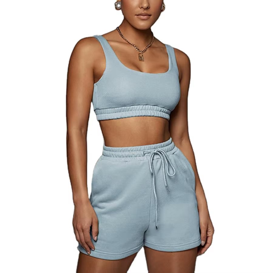 Stylový dvoudílný bavlněný sportovní oblek pro ženy, fitness tank top a kraťasy s šňůrkou, sportovní oblek pro cvičení, sportovní bra a kraťasy, yoga sadu