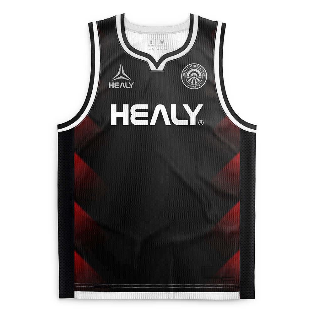 HEALY osobní dres na basketbal v retro stylu s logem a názvem týmu, pohodlný model pro velké velikosti, černý dres s V-výstřihem