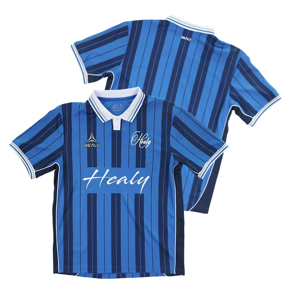 HEALY přizpůsobitelný pruhovaný fotbalový dres s polokošilem v retro stylu, vintage fotbalový dres, lehký fotbalový dres pro muže