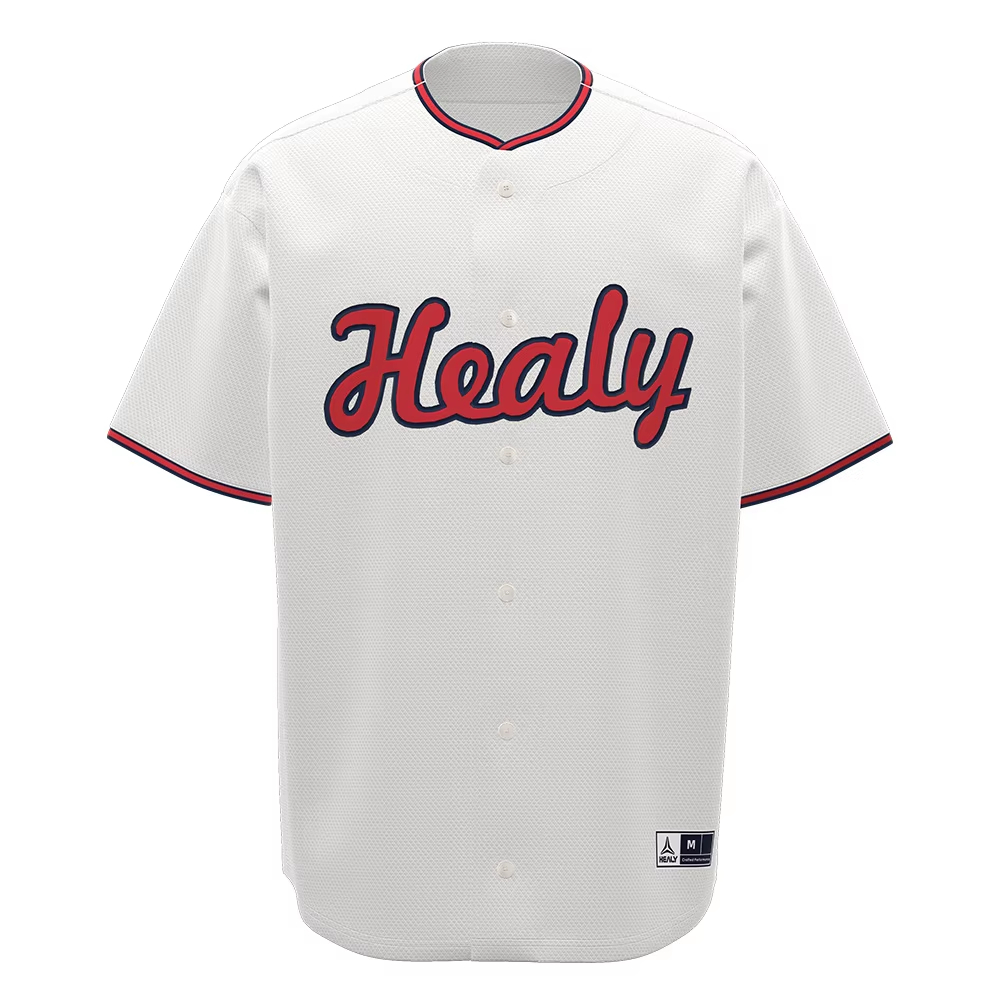 Americký retro baseballový dres značky HEALY s kontrastními barvami, dýchavý síťový sportovní top s krátkými rukávy pro městský styl