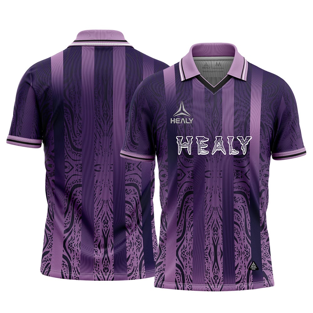 Healy Custom Made Purple Striped Soccer Jersey Classic Vintage Short Sleeve Football Shirt Custom Polo T Shirt