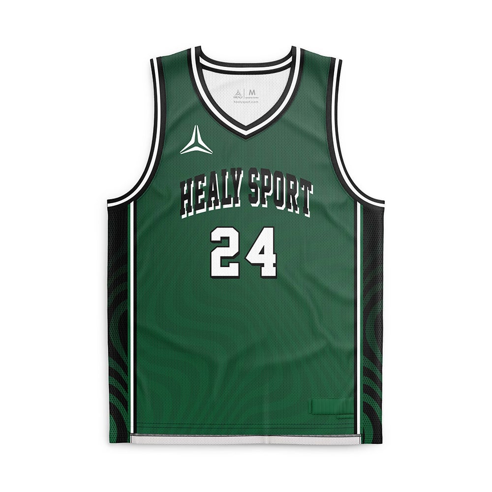 HEALY Mužský sportovní digitálně potištěný basketbalový dres s retro zelenou barvou a V-výstřihem, číslo 24, dýchací síťovina, rychleschnoucí, týmová unifomní bunda, novinka