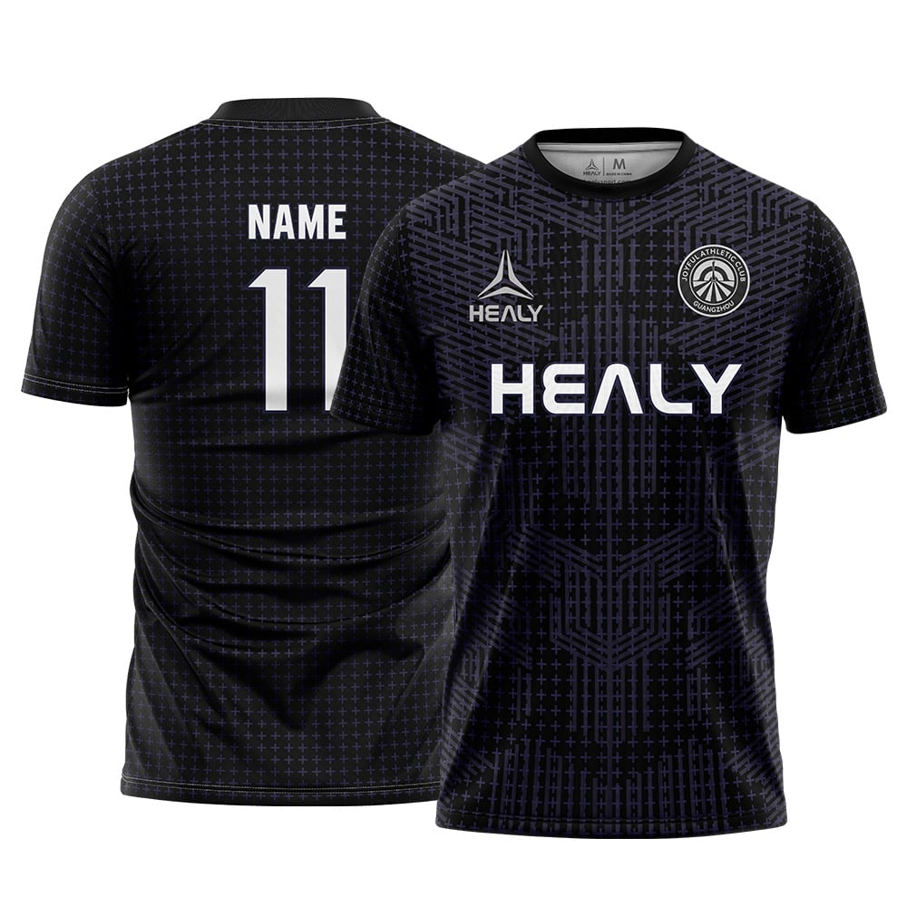 Custom Soccer Jersey with Digital Printing Logo Black Durable Breathable Moisture Wicking Fabric Football Shirt for Men