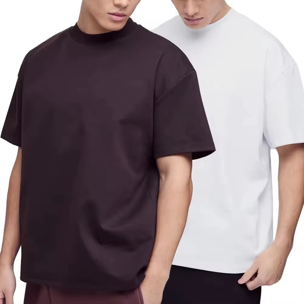 Stylové jednoduché prázdné tričko jednobarevného provedení, těžké, plně přizpůsobitelné streetwear tričko s vystřiženým krkem pro muže, vhodné na každodenní cvičení