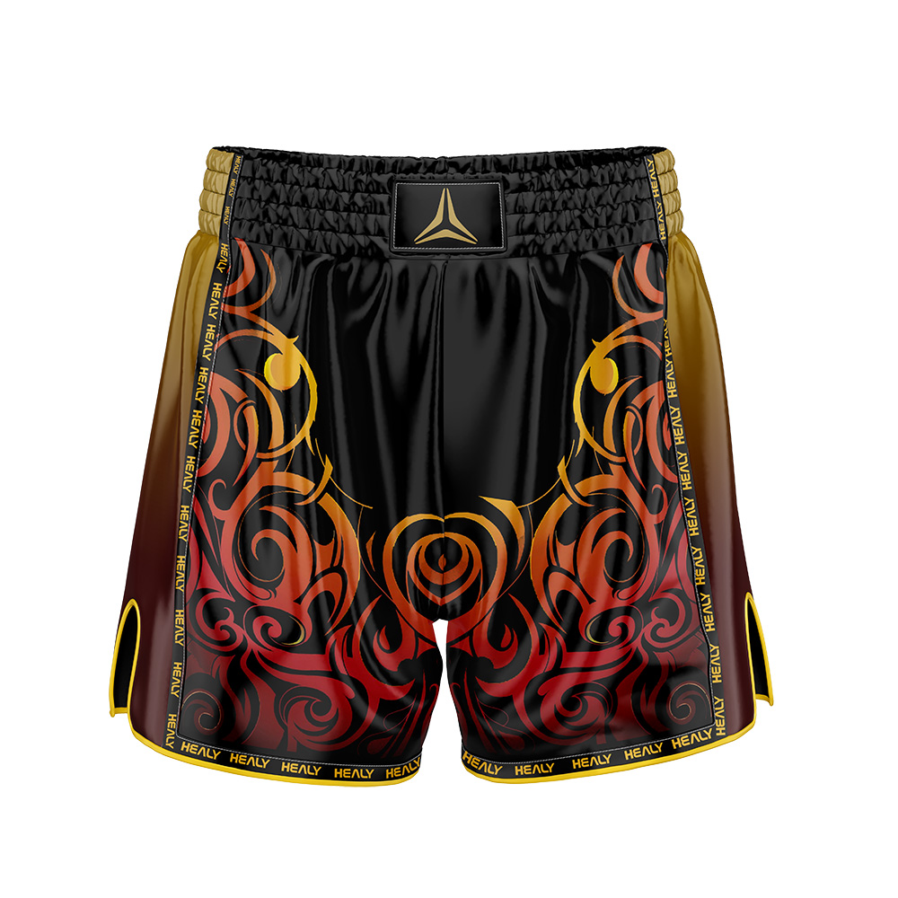 Healy 26–27 Krátké kalhoty pro smíšené bojové sporty, sublimační potisk, rychleschnoucí polyester, boxerský oděv s elastickým pasem, lehké