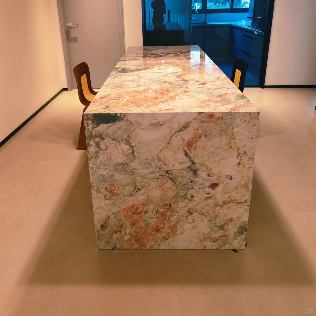 Custom Four Season Pink Quartzite kitchen island for high-end homes