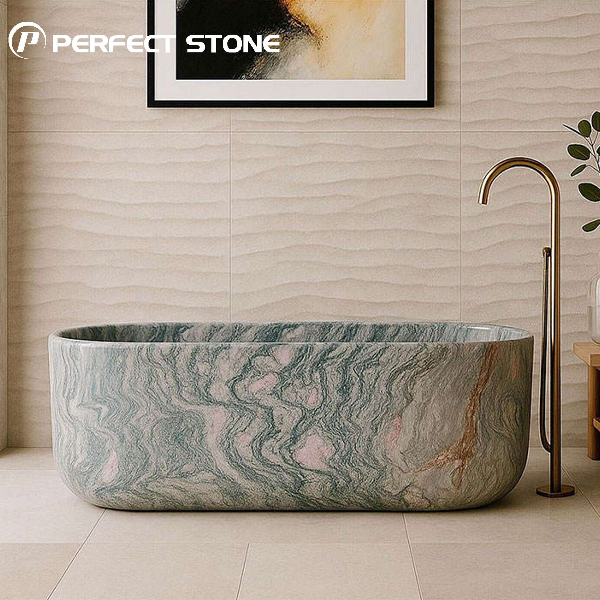 White natural marble bathtub for luxury villa bathroom