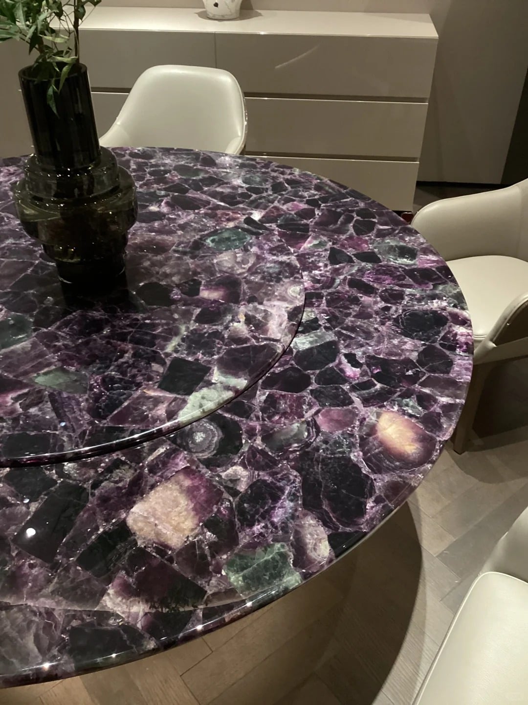Purple Semi Precious Stone dining table with amethyst gemstone texture