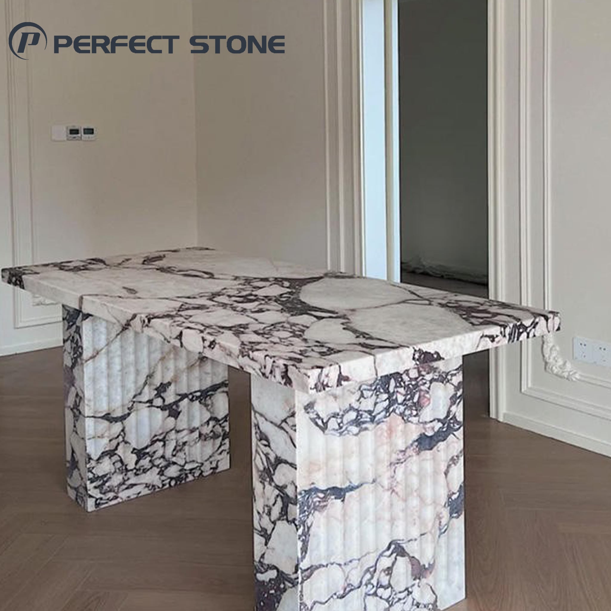 PerfectStone Wholesale Natural Calacatta Viola Marble Dining Table for High-End Villa Hotel Project
