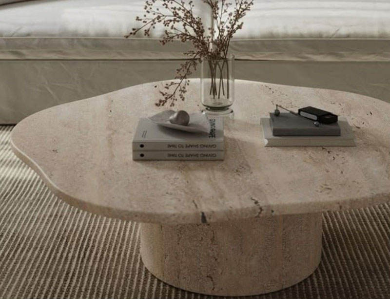 Antique travertine coffee table for high-end living room and villa interior