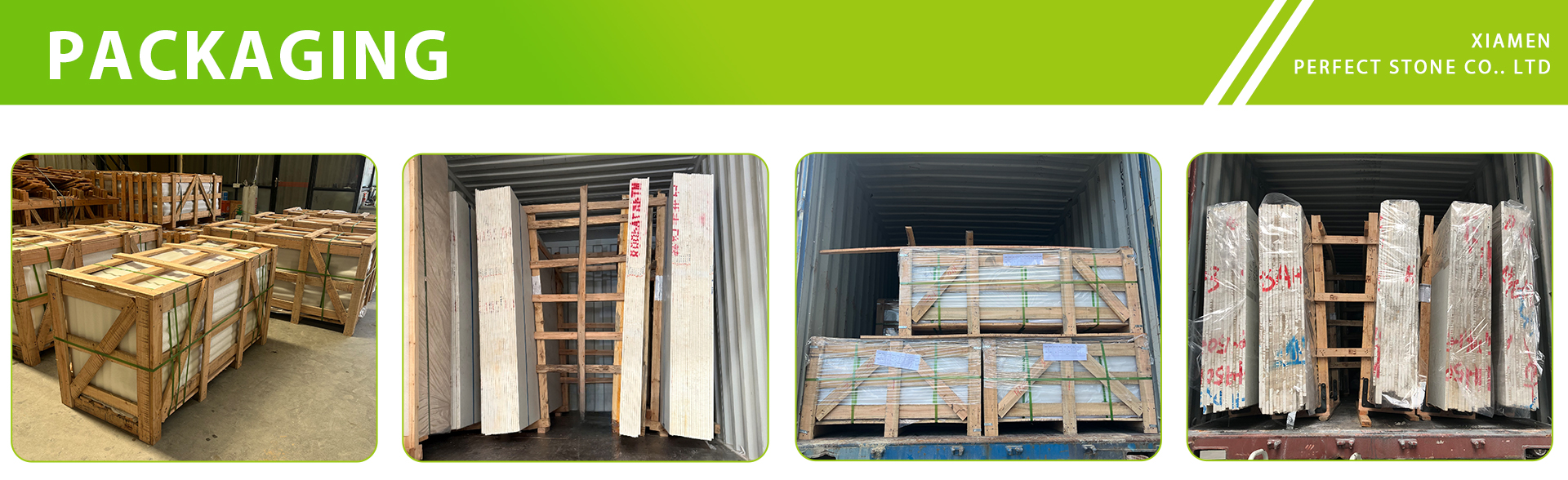 Export packing for beige travertine tiles and natural stone slabs