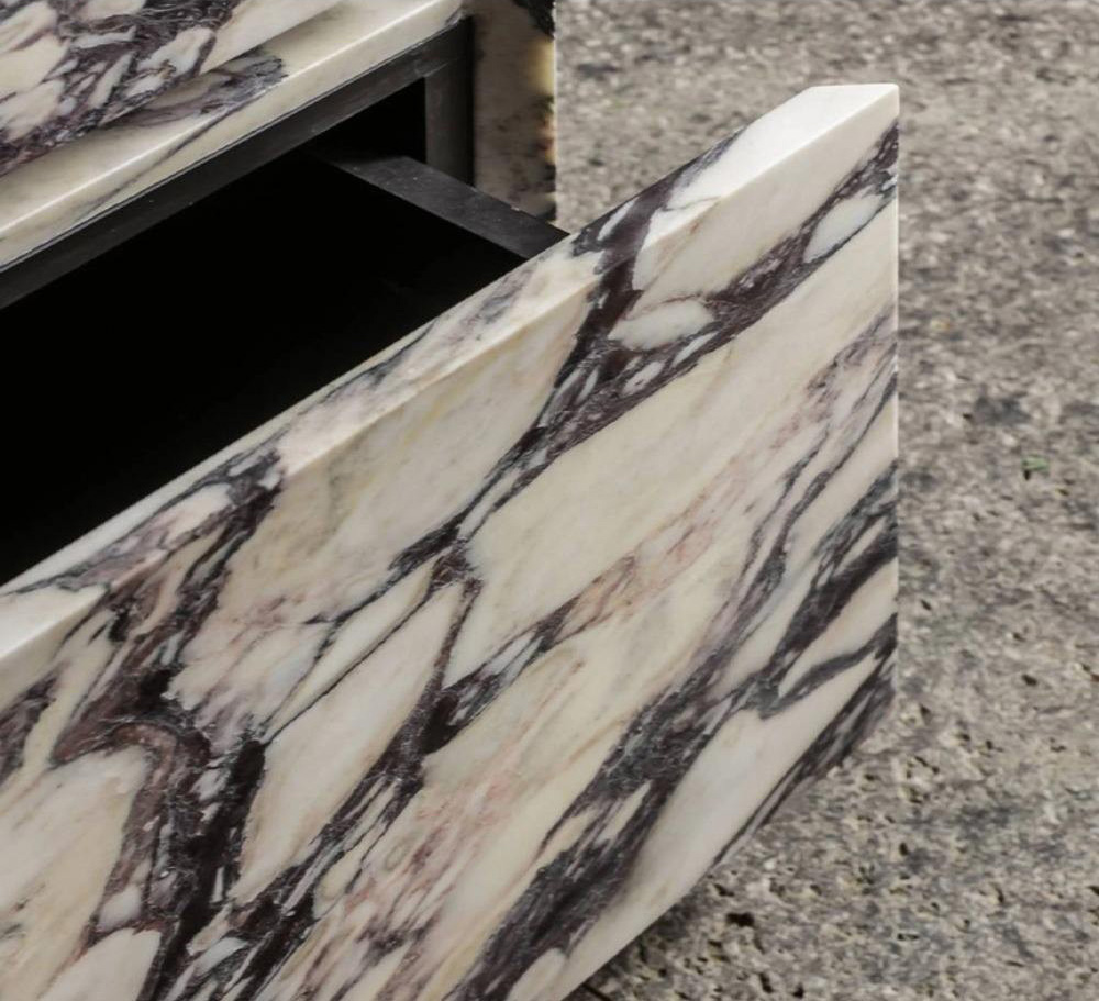 White Calacatta Viola marble vanity with purple veining