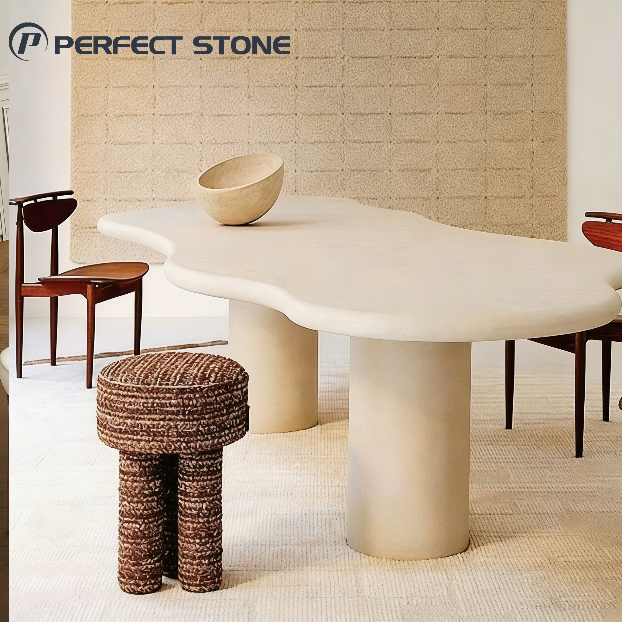 Polished travertine marble dining table for high-end interior project