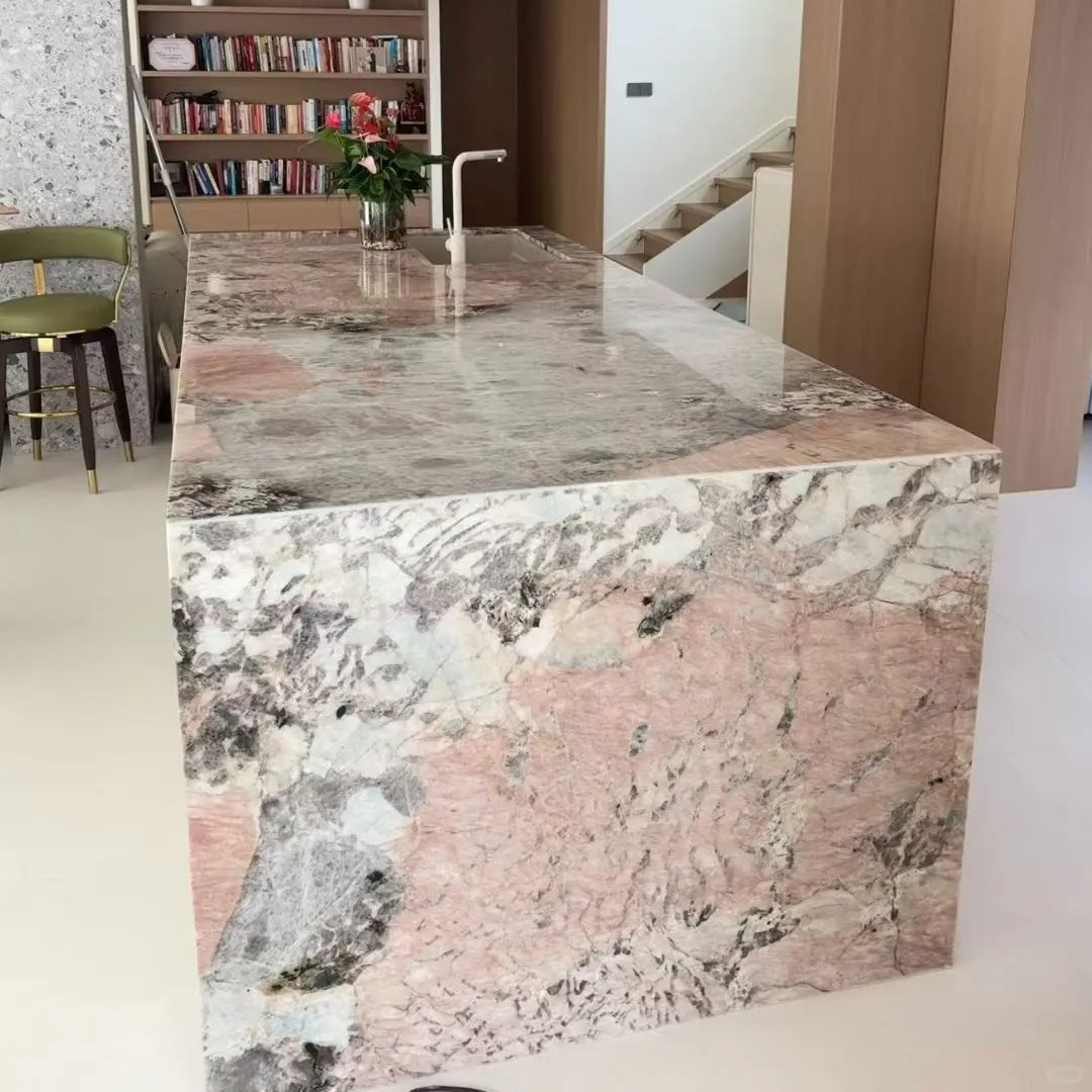 Pink Translucent Patagonia Quartzite feature wall for luxury villa interiors