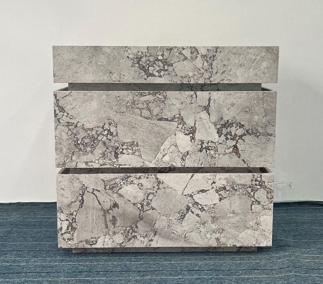 Narrow fluted marble vanity cabinet for luxury villa bathroom