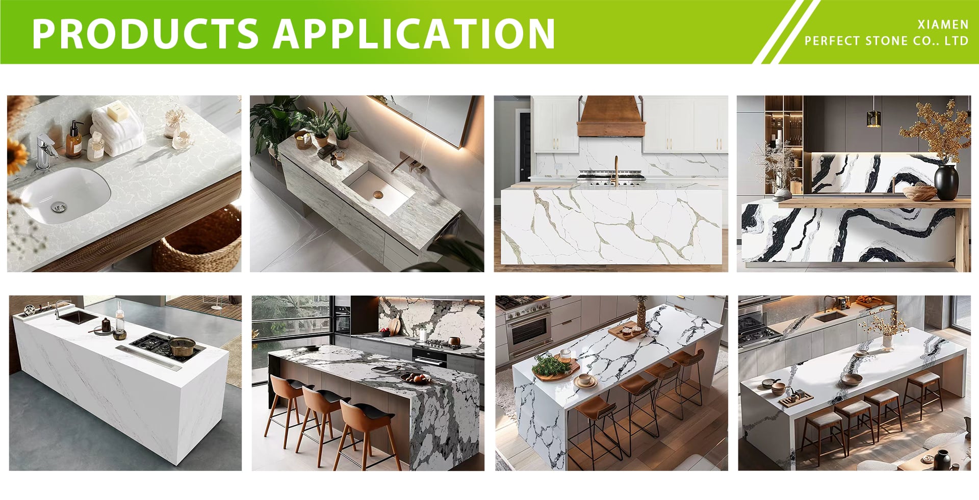 Crystal white artificial quartz slab applications for kitchen countertops bathroom vanities and interior surfaces