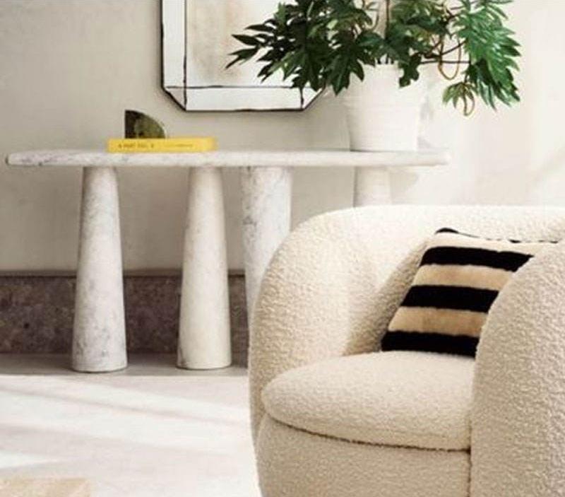 White natural marble console table for luxury entryway and villa interior