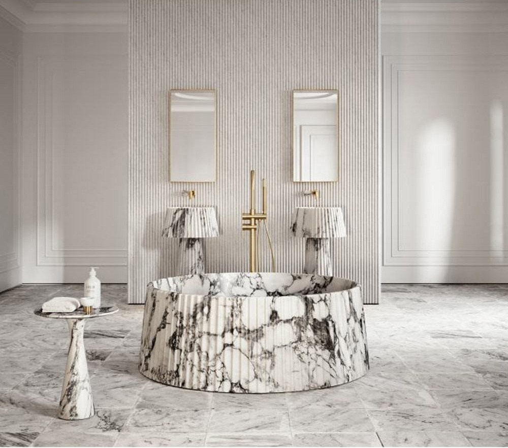 Arabescato marble tile for coordinated bathroom wall and floor design