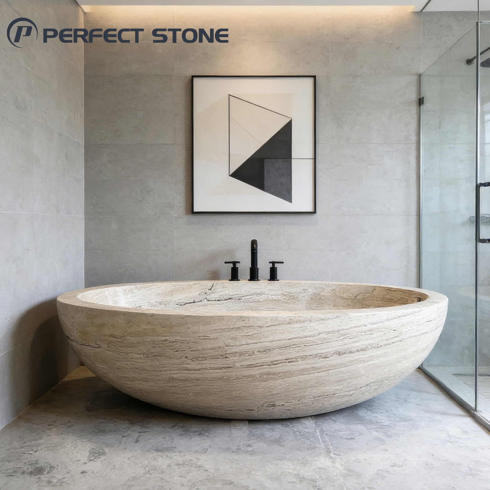 PerfectStone Luxury Natural Travertine Marble Bathtub Design For Hotel Price Construction Project