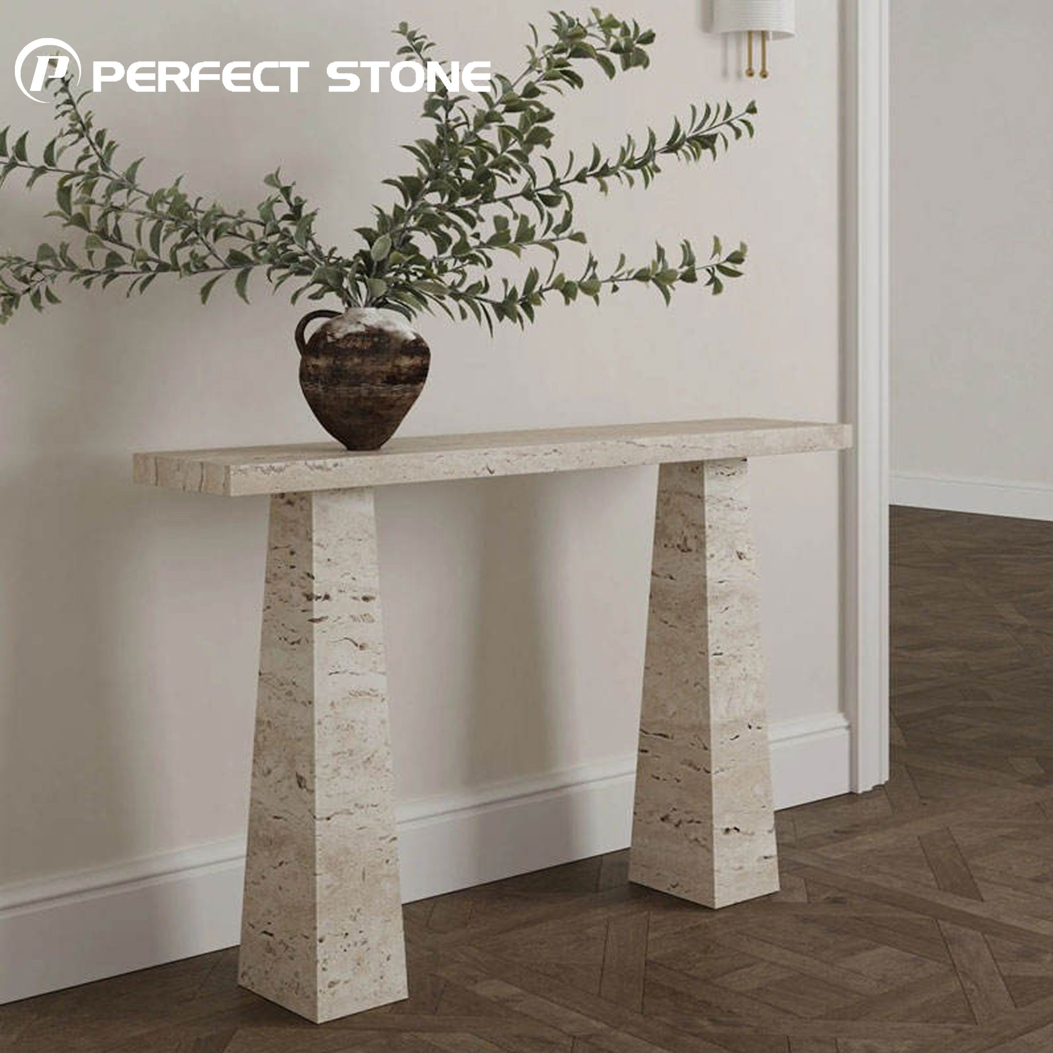 Natural Calacatta Viola marble console table for luxury villa entrance