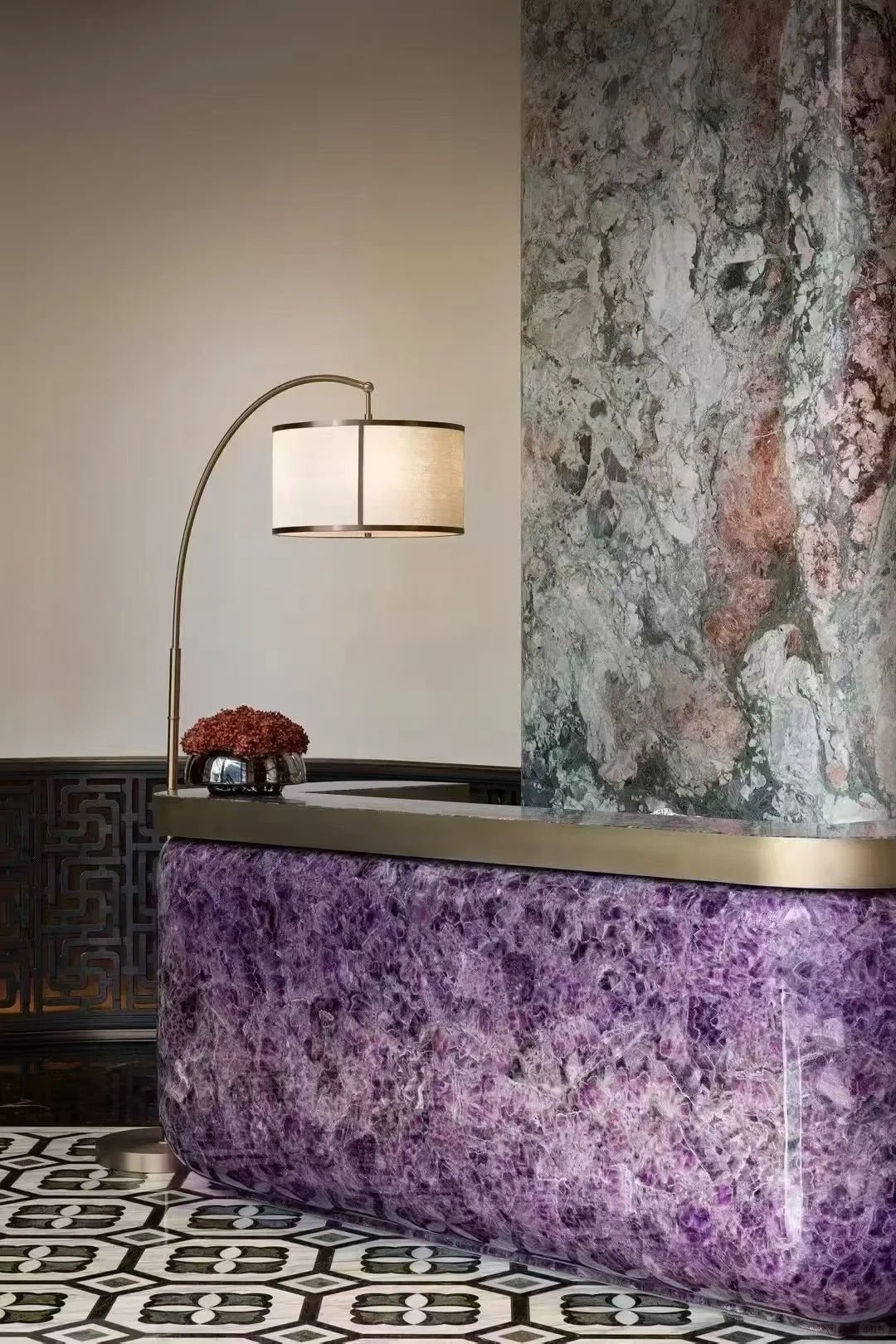 Purple Semi Precious Stone reception desk for commercial interiors