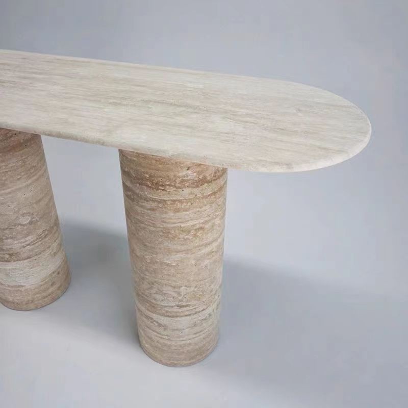 Travertine entryway console table for hotel lobby and reception area