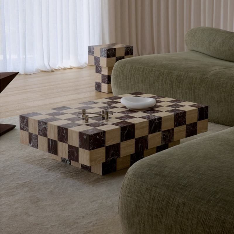 Square natural purple marble coffee table for luxury living room