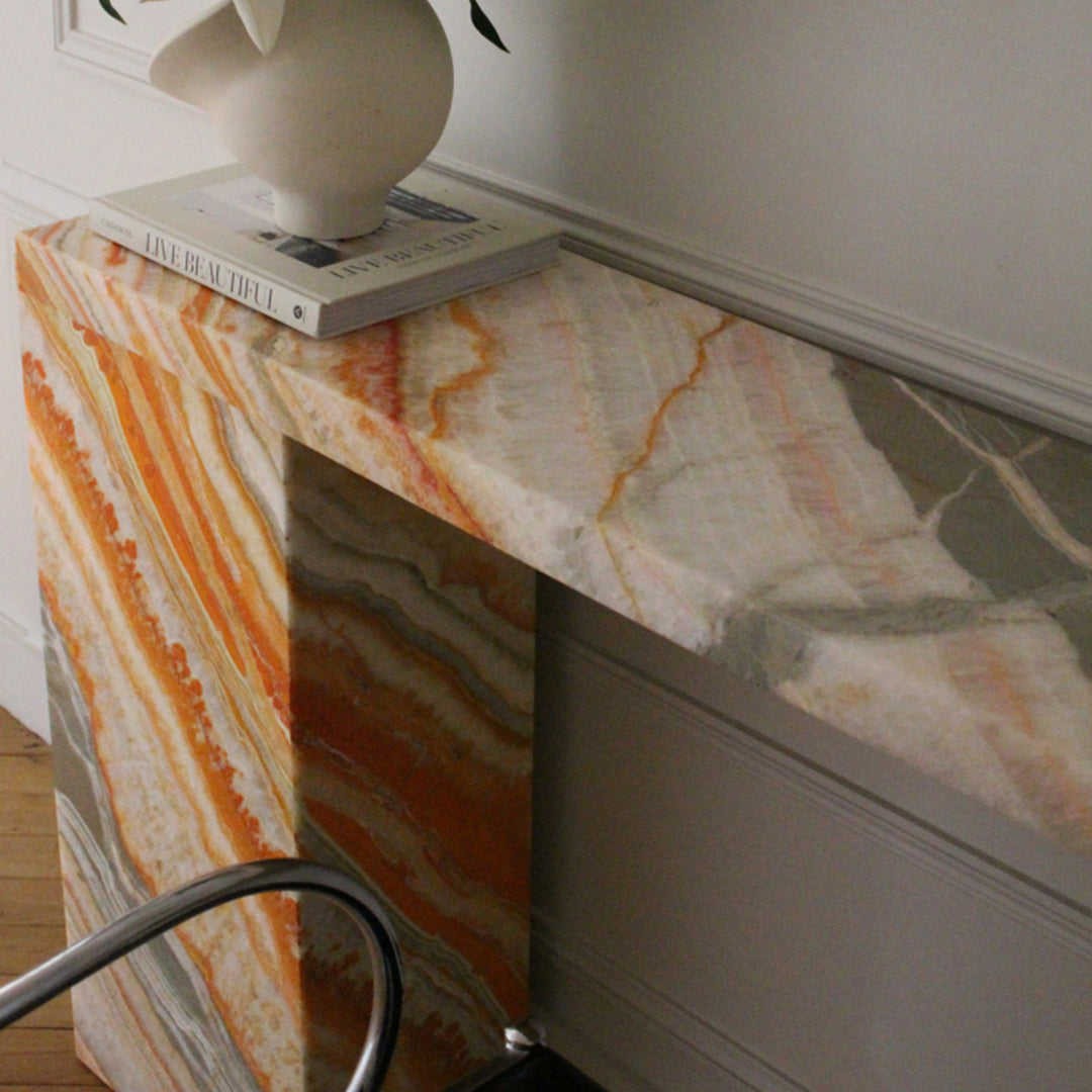 Natural orange onyx console table for luxury villa entrance