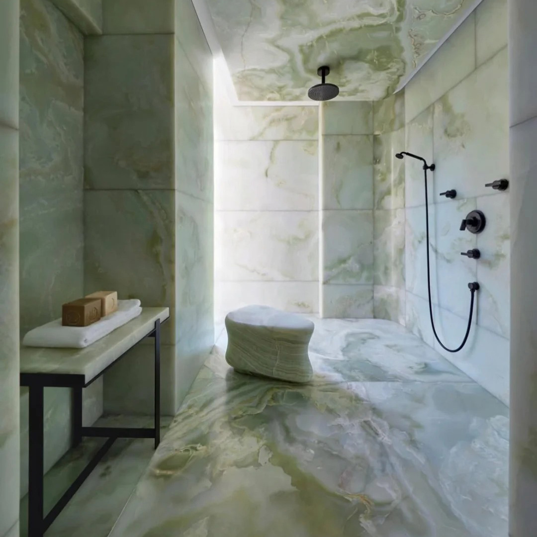 Green onyx marble wall cladding for high end commercial interiors