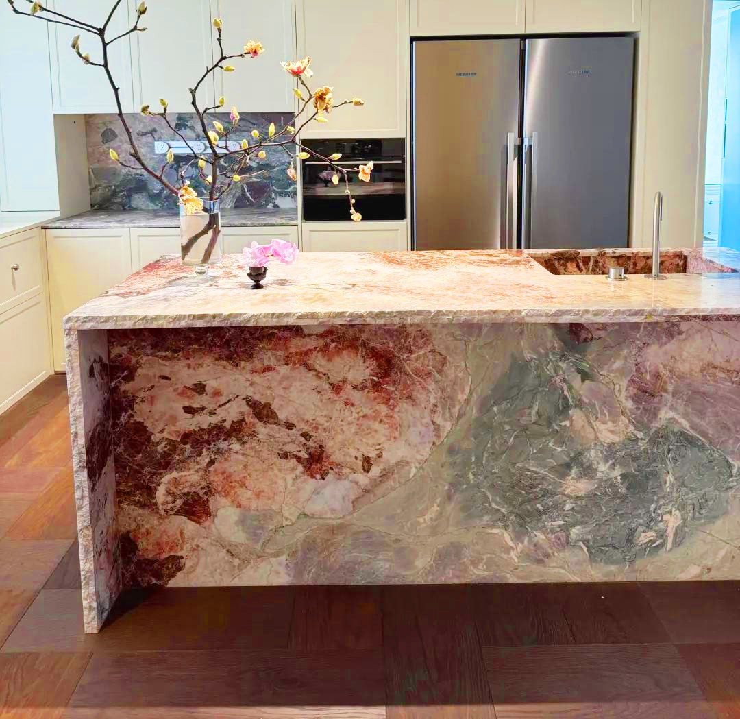 Natural Four Season Pink Marble island for luxury kitchen project